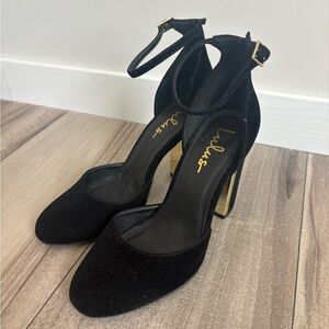 Lulu's Black Velvet Ankle Strap Heels